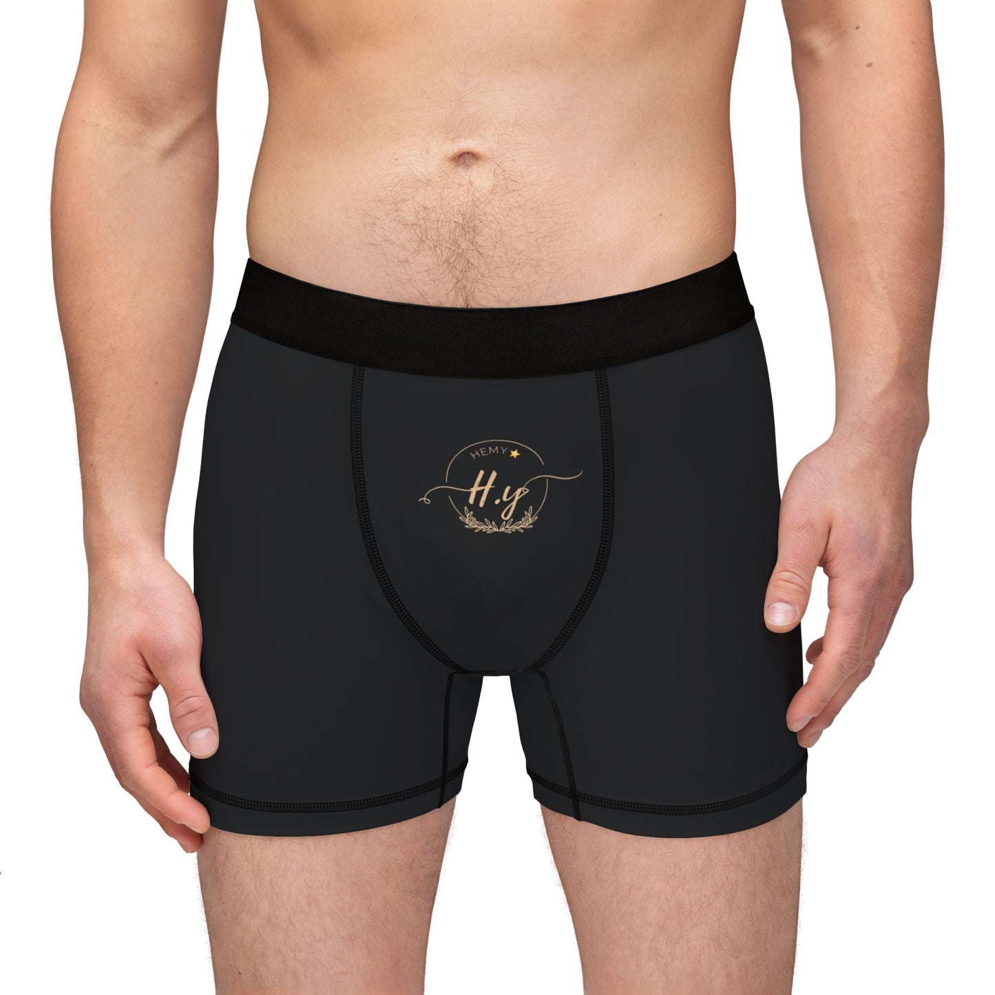 Men's Black Boxer Briefs with Subtle Gold 'His' Emblem