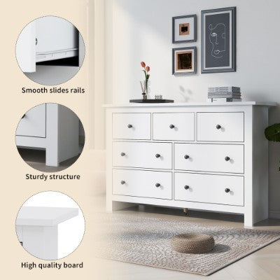 Sideboard Side Cabinet Kitchen Cabinet Storage Cabinet Sideboard Chest Of Drawers With 7 Drawers For Living Room, White
