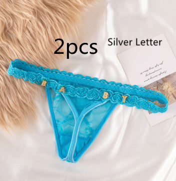 Women's Lace Transparent Rhinestone Letter Shorts