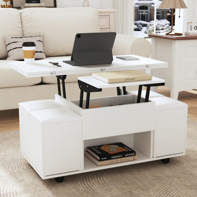 Lift Up Coffee Table, Coffee Table With Storage, Lift-Top Sofa End Tea Tables For Living Room Furniture , White