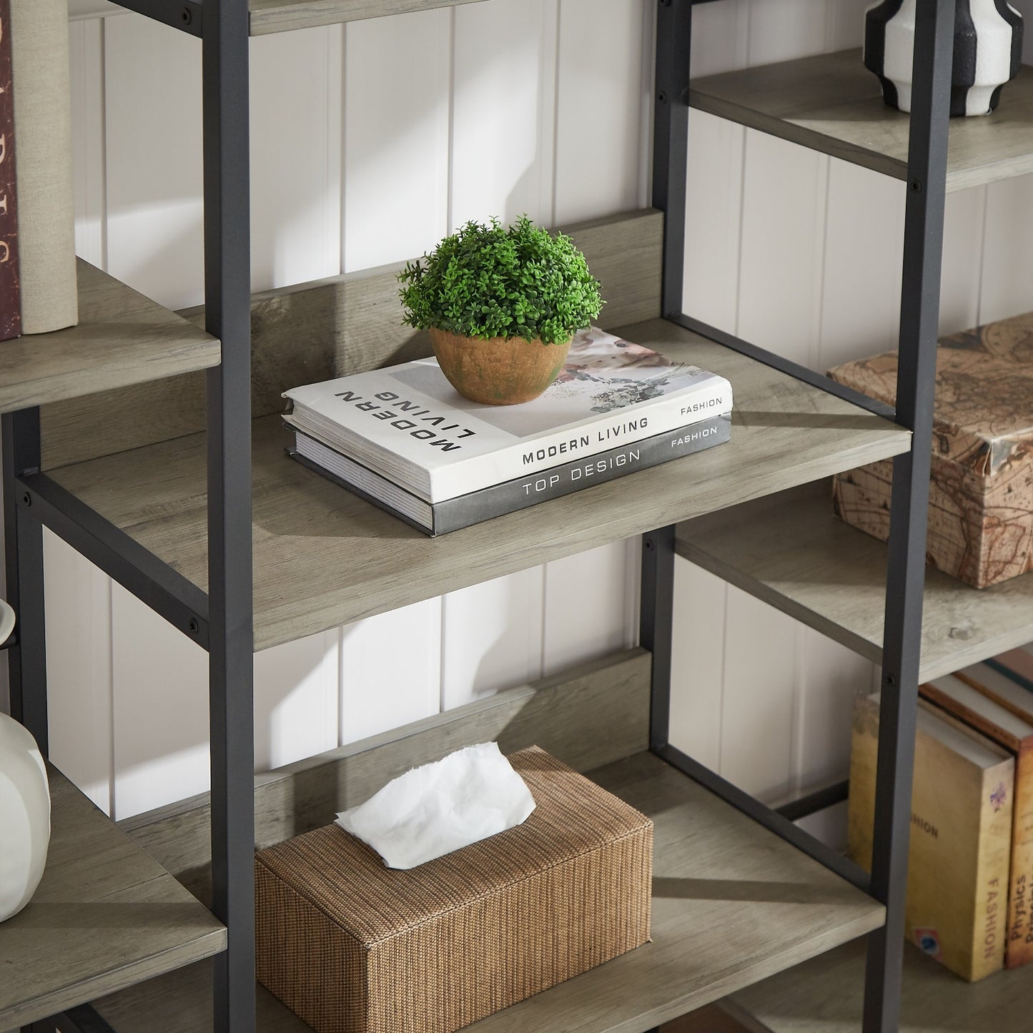 Triple Wide 5-Shelf Industrial Retro Bookshelves For Home & Office