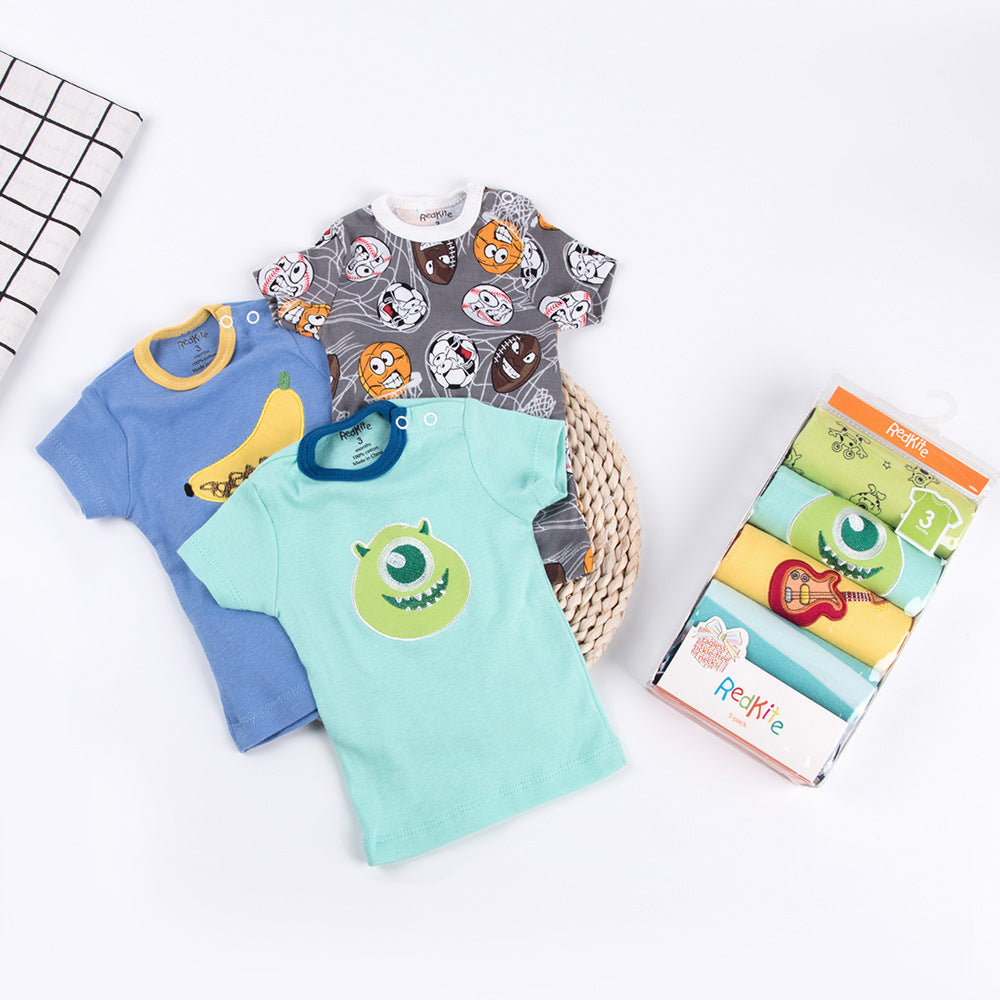 Short-sleeved Shoulder Button Children's T-shirt 5 Pack