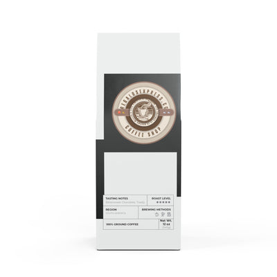 Dark French roast coffee labeled Bitterroot Blend, known for deep, rich taste.