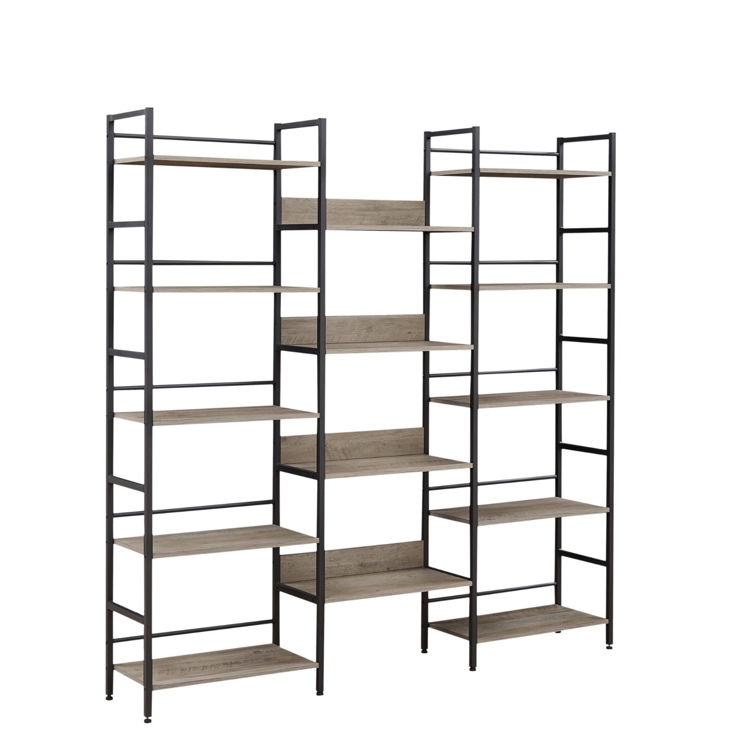 Triple Wide 5-Shelf Industrial Retro Bookshelves For Home & Office