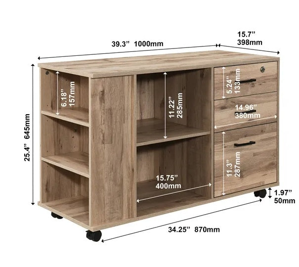 3-Drawer Black Oak Wood 39.37 In. W Lateral File Cabinet