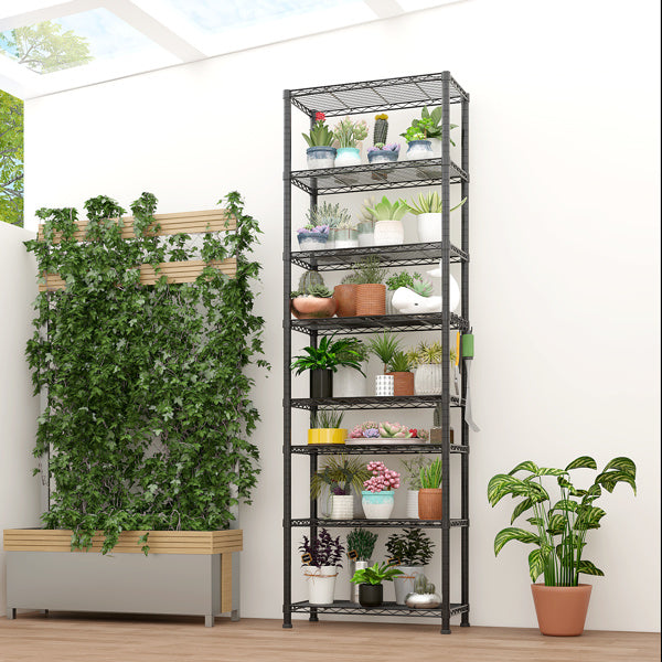 Eight Layer Segmented Display Rack With M8 Adjustable Feet And 4 S-hooks, Allowing For Free Adjustment Of Interlayer Spacing