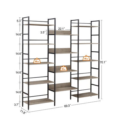 Triple Wide 5-Shelf Industrial Retro Bookshelves For Home & Office