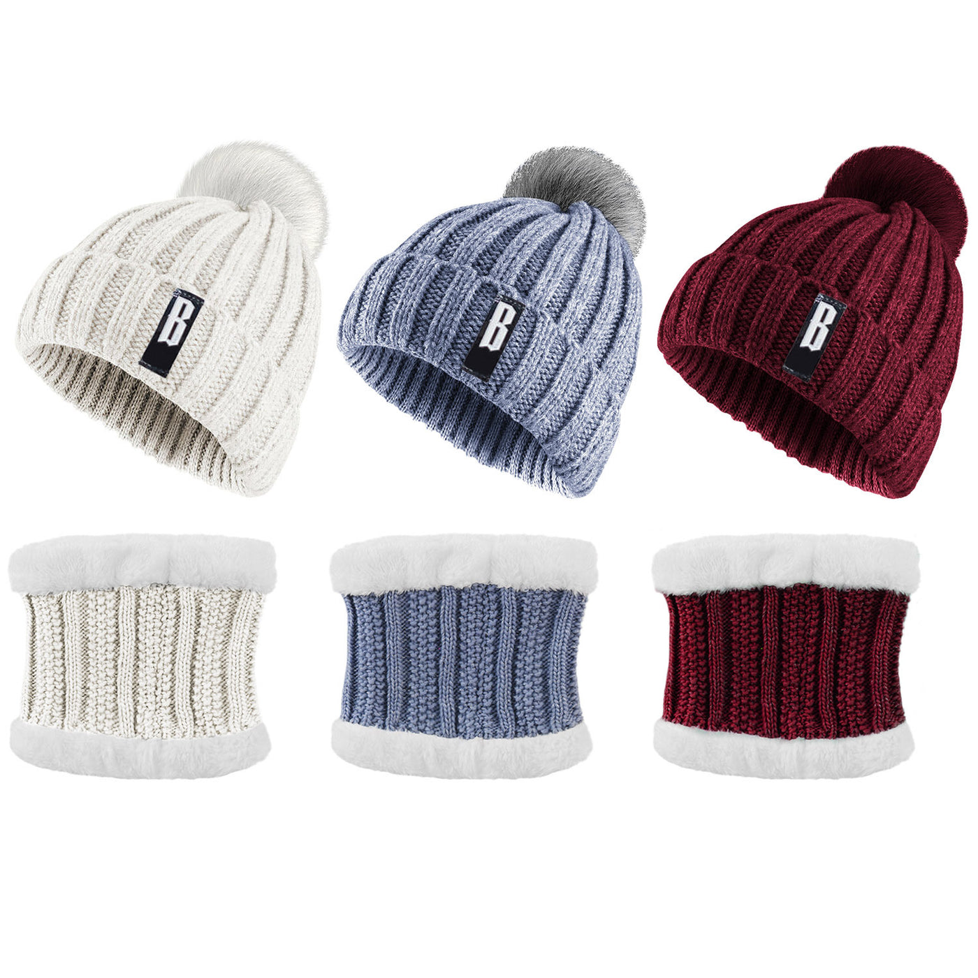 1Set Winter Beanie Hat Scarf Set Women Warm Knitting Skull Cap Neck Warmer For Walking Running Hiking Camping Outdoors Gift