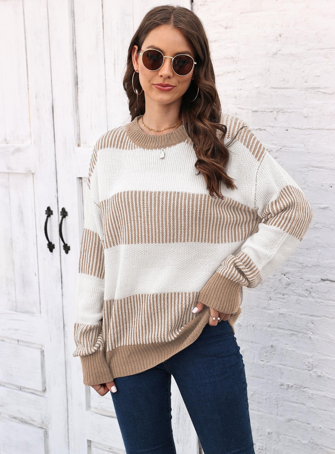 Women's Contrast Striped Stitching Sweater
