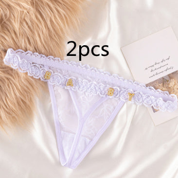 Women's Lace Transparent Rhinestone Letter Shorts