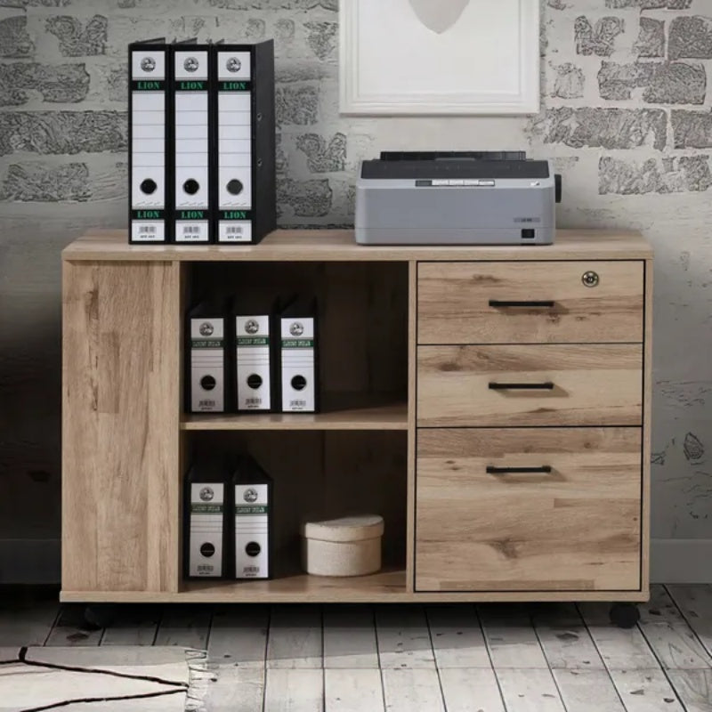 3-Drawer Black Oak Wood 39.37 In. W Lateral File Cabinet