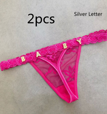 Women's Lace Transparent Rhinestone Letter Shorts