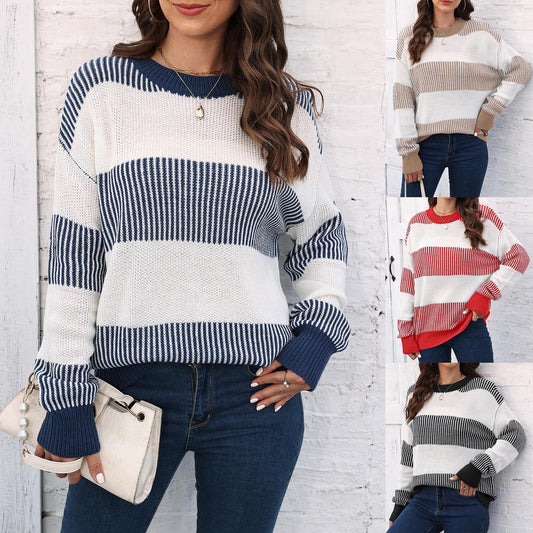 Women's Contrast Striped Stitching Sweater