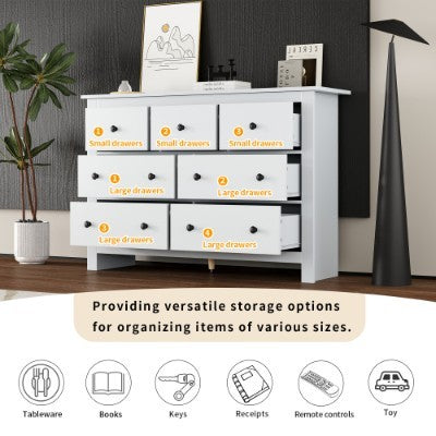 Sideboard Side Cabinet Kitchen Cabinet Storage Cabinet Sideboard Chest Of Drawers With 7 Drawers For Living Room, White