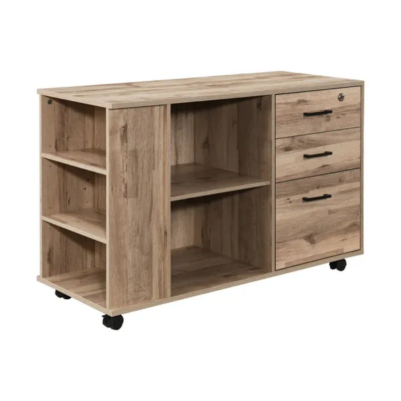3-Drawer Black Oak Wood 39.37 In. W Lateral File Cabinet