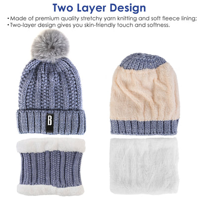 1Set Winter Beanie Hat Scarf Set Women Warm Knitting Skull Cap Neck Warmer For Walking Running Hiking Camping Outdoors Gift