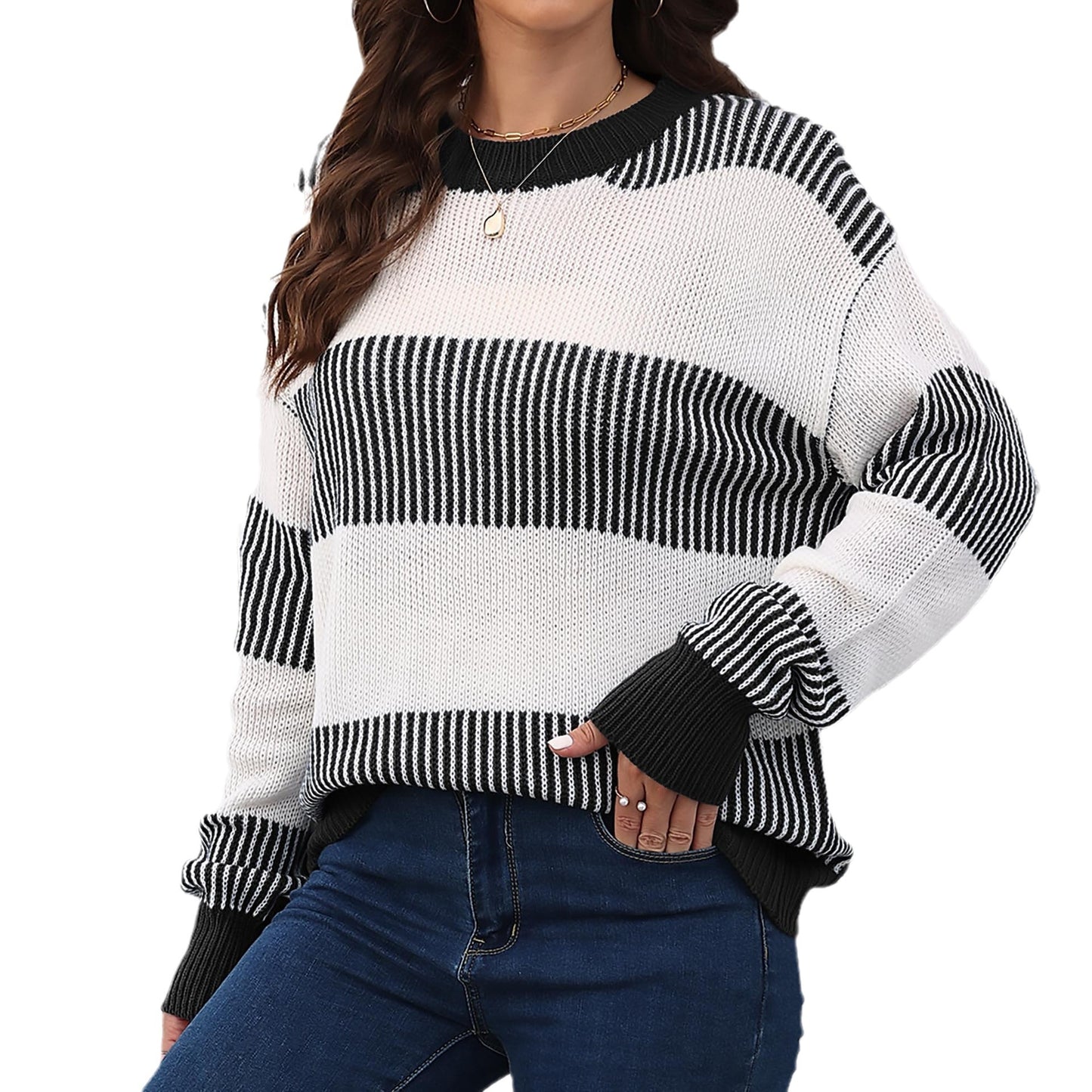 Women's Contrast Striped Stitching Sweater